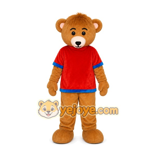 Brown Bear Red Shirt Mascot Costume
