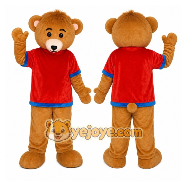 Brown Bear Red Shirt Mascot Costume