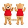 Tan Bear Red Shirt Mascot Costume