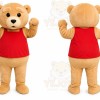 Tan Bear Red Shirt Mascot Costume