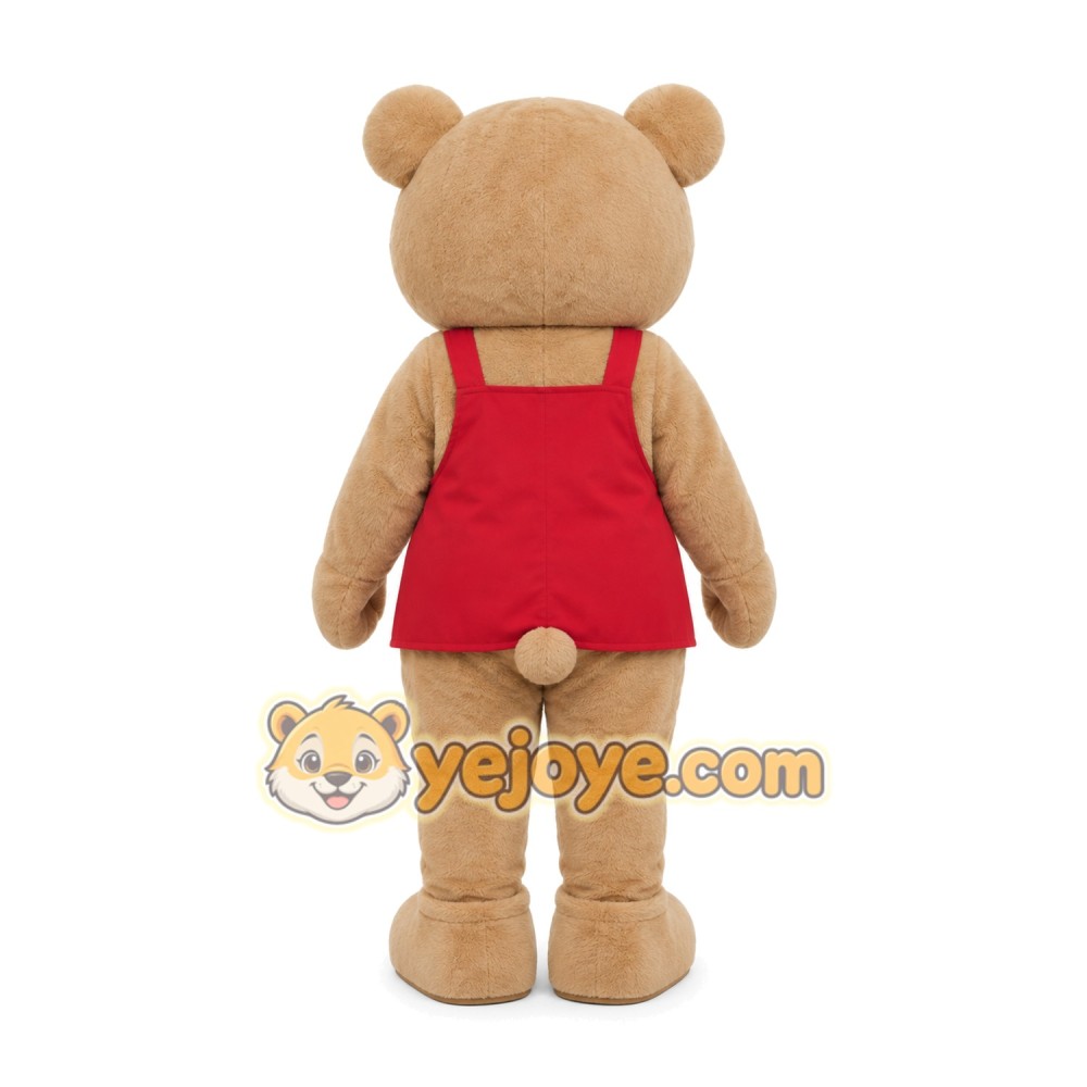 Tan Bear Red Shirt Mascot Costume