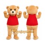 Tan Bear Red Shirt Mascot Costume