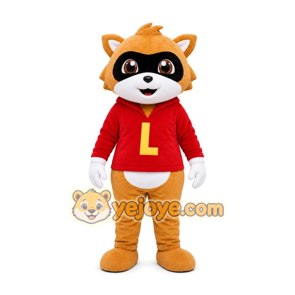 Red Shirt Raccoon Mascot Costume Red Shirt Raccoon Mascot Costume