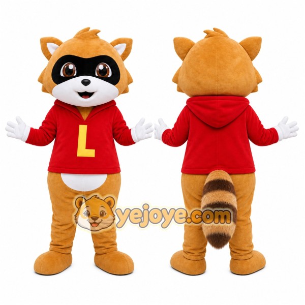 Red Shirt Raccoon Mascot Costume