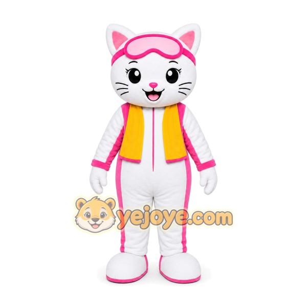 White Cat Tracksuit Mascot Costume White Cat Tracksuit Mascot Costume