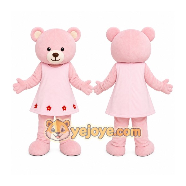 Pink Teddy Bear Dress Mascot Costume