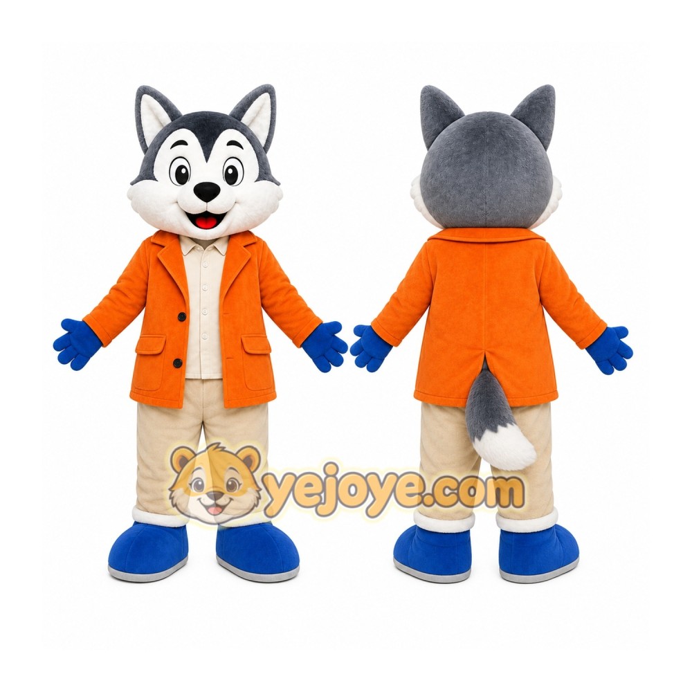 Gray Wolf Orange Coat Mascot Costume