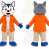Gray Wolf Orange Coat Mascot Costume