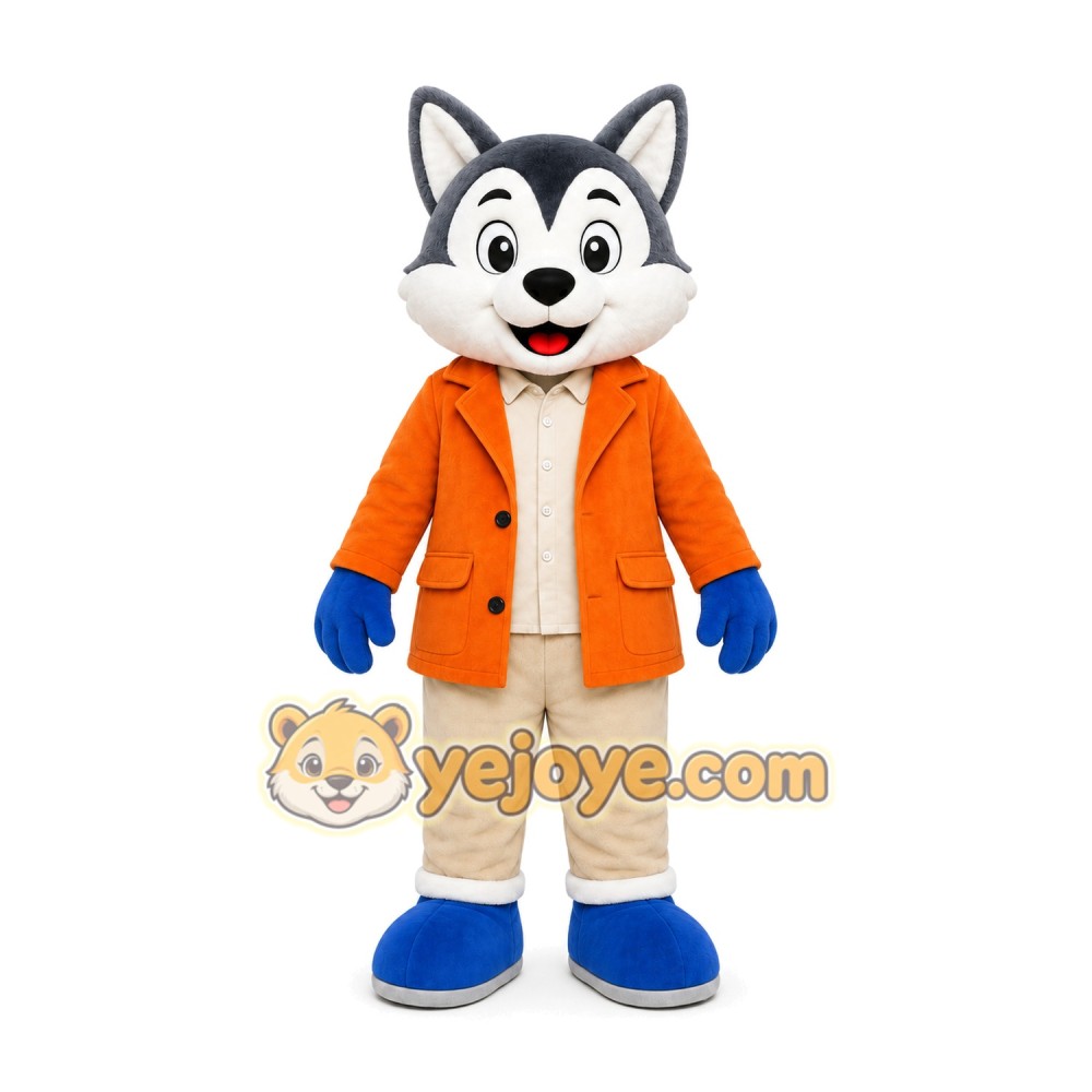 Gray Wolf Orange Coat Mascot Costume