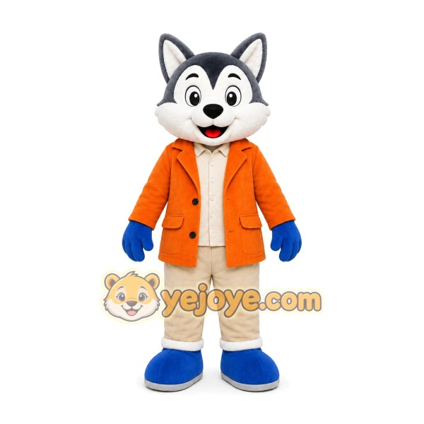 Gray Wolf Orange Coat Mascot Costume Gray Wolf Orange Coat Mascot Costume