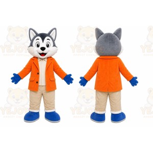 Gray Wolf Orange Coat Mascot Costume