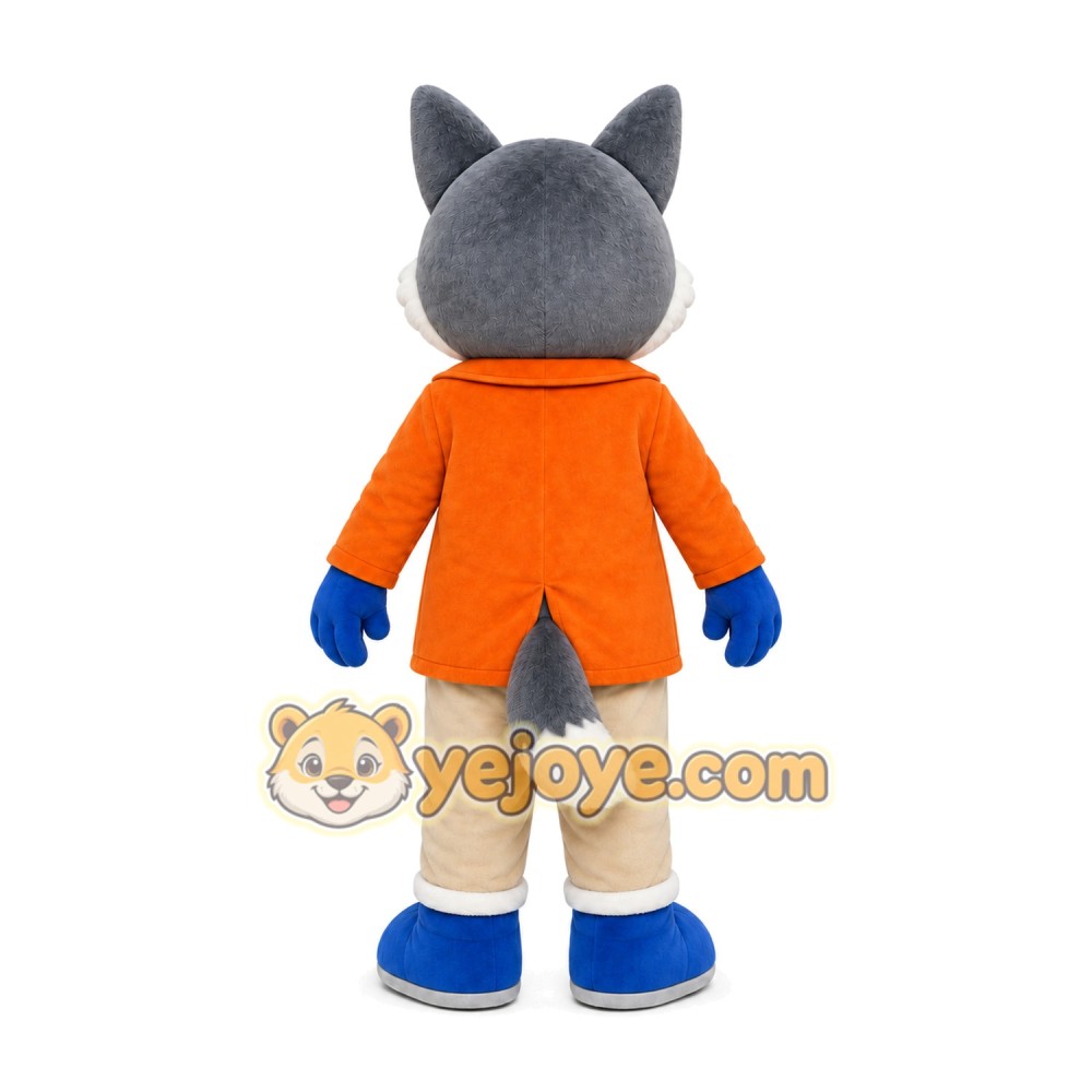 Gray Wolf Orange Coat Mascot Costume
