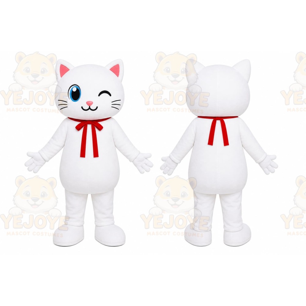 White Cat Scarf Mascot Costume