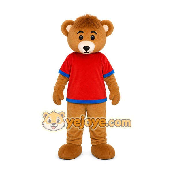 Brown Bear Red Shirt Mascot Costume