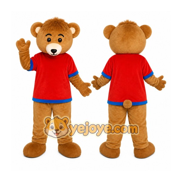 Brown Bear Red Shirt Mascot Costume