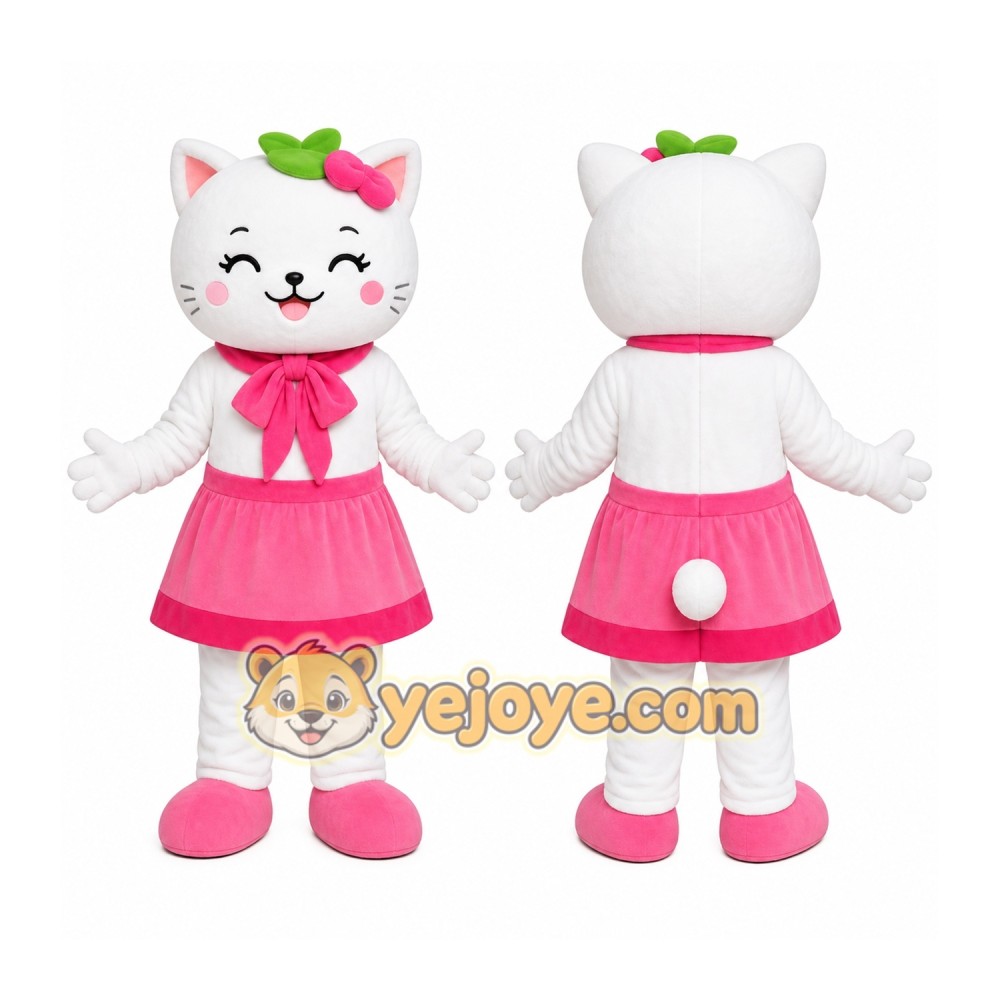 White Cat Pink Dress Mascot Costume White Cat Pink Dress Mascot Costume