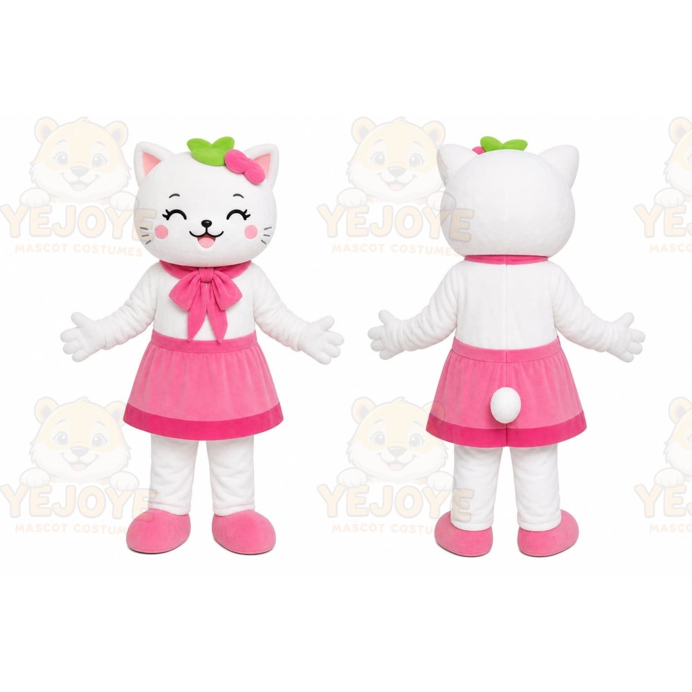 White Cat Pink Dress Mascot Costume