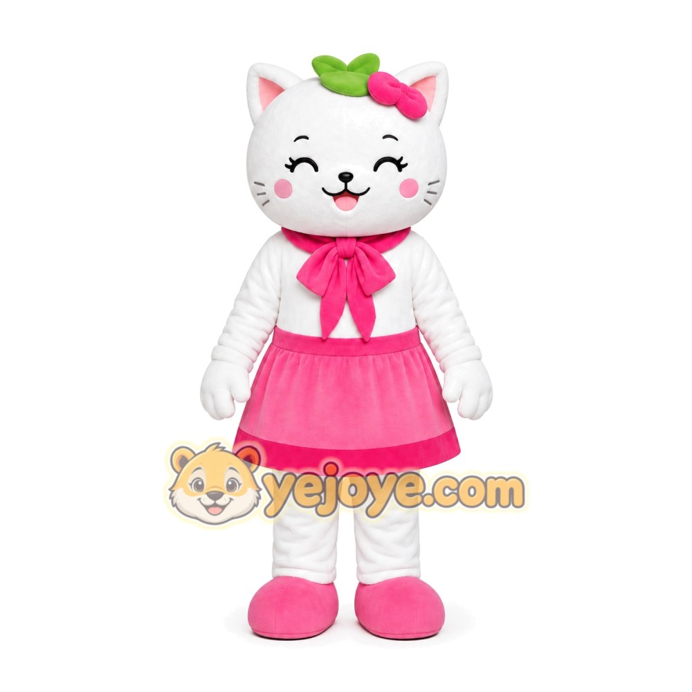 White Cat Pink Dress Mascot Costume White Cat Pink Dress Mascot Costume