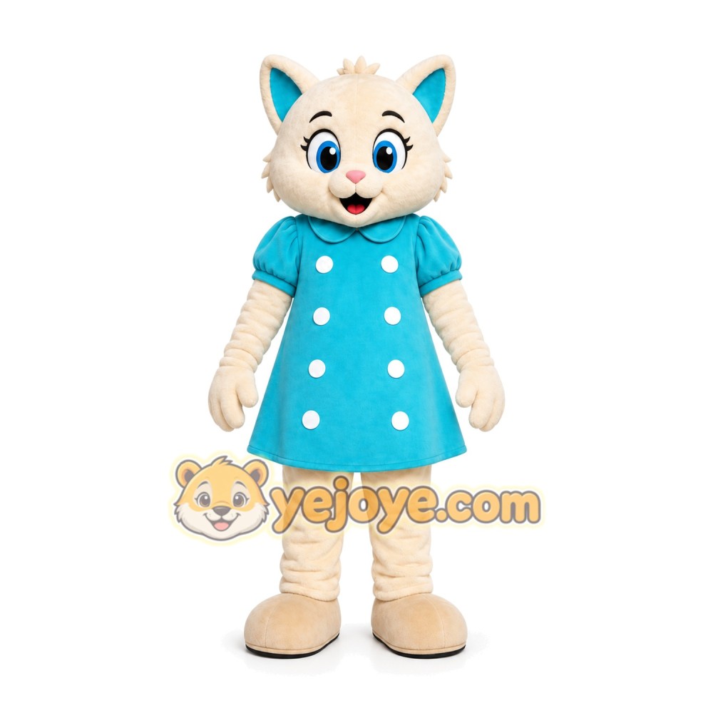 Blue Dress Cat Mascot Costume Blue Dress Cat Mascot Costume