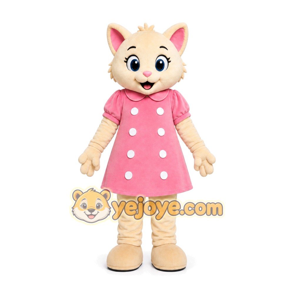 Pink Cat Dress Mascot Costume Pink Cat Dress Mascot Costume