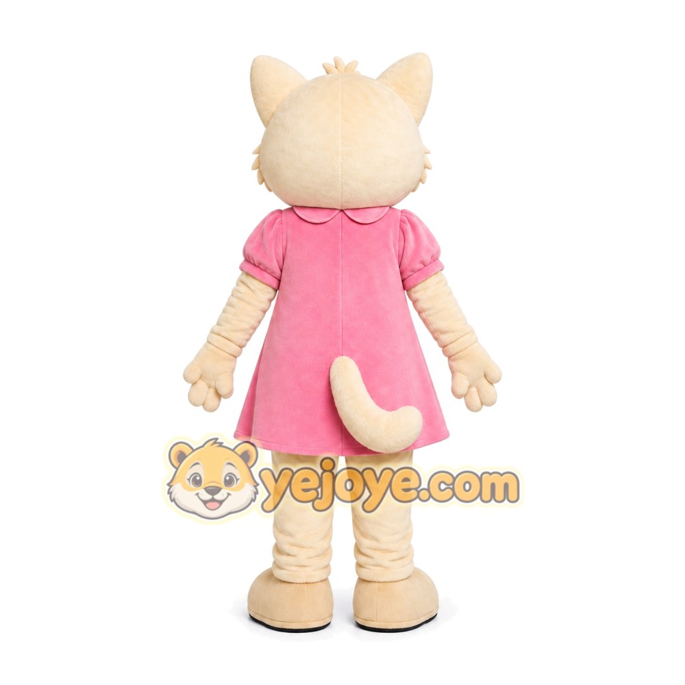 Pink Cat Dress Mascot Costume Pink Cat Dress Mascot Costume