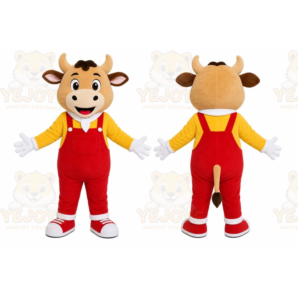 Brown Cow Overalls Mascot Costume