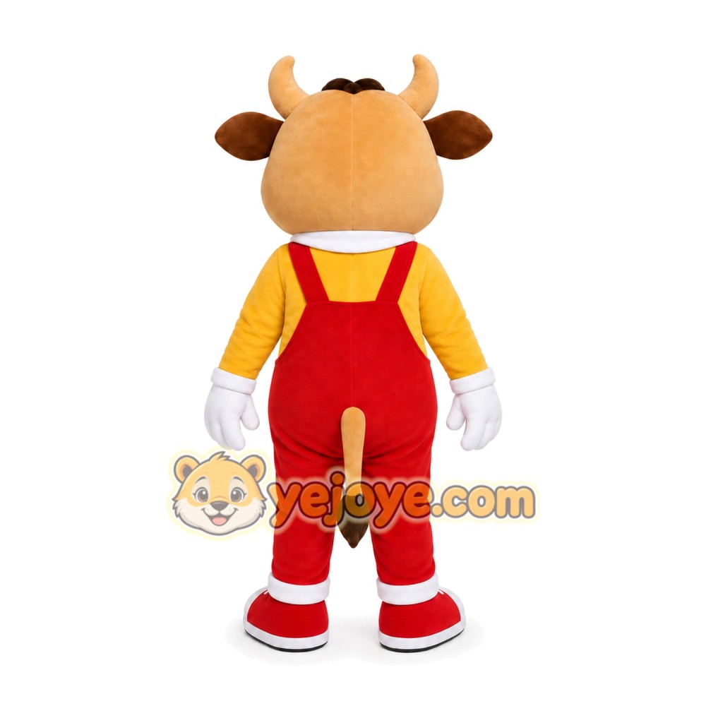 Brown Cow Overalls Mascot Costume Brown Cow Overalls Mascot Costume