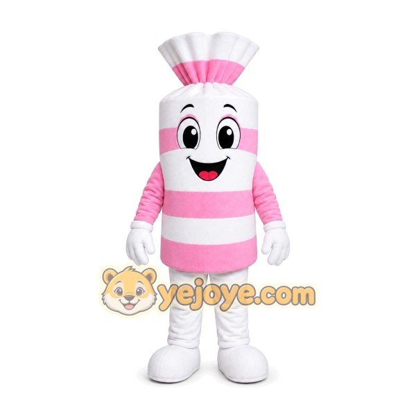 Pink Striped Candy Mascot Costume Pink Striped Candy Mascot Costume