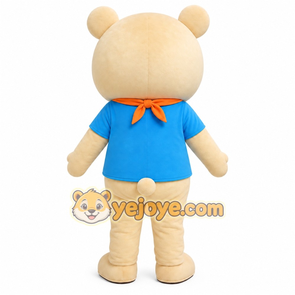 Tan Bear Blue Shirt Mascot Costume Tan Bear Blue Shirt Mascot Costume