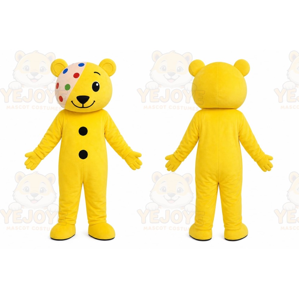 Yellow Bear Button Mascot Costume
