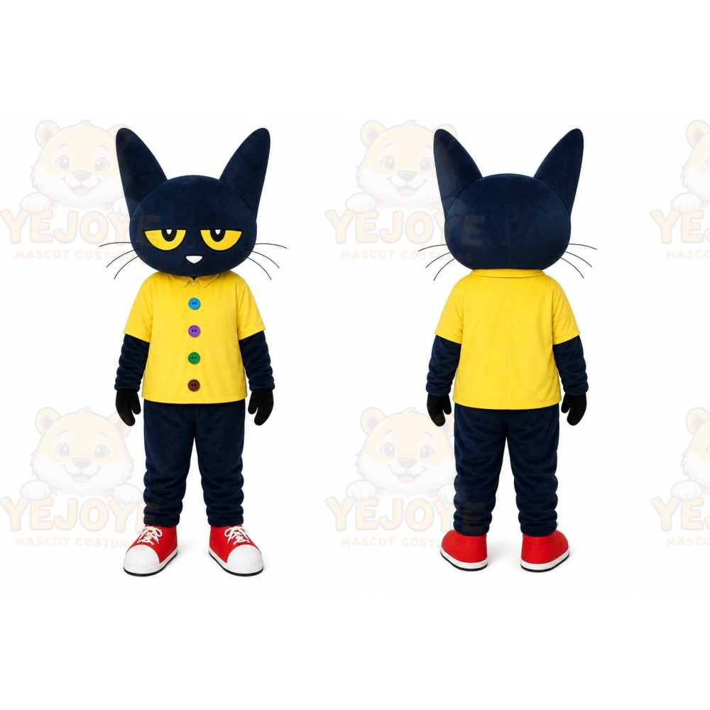 Black Cat Yellow Shirt Mascot Costume