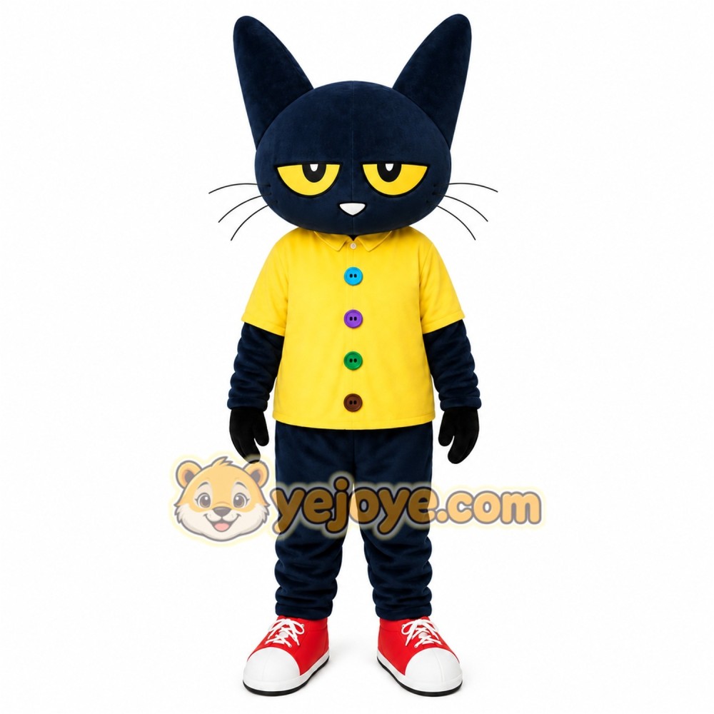 Black Cat Yellow Shirt Mascot Costume Black Cat Yellow Shirt Mascot Costume
