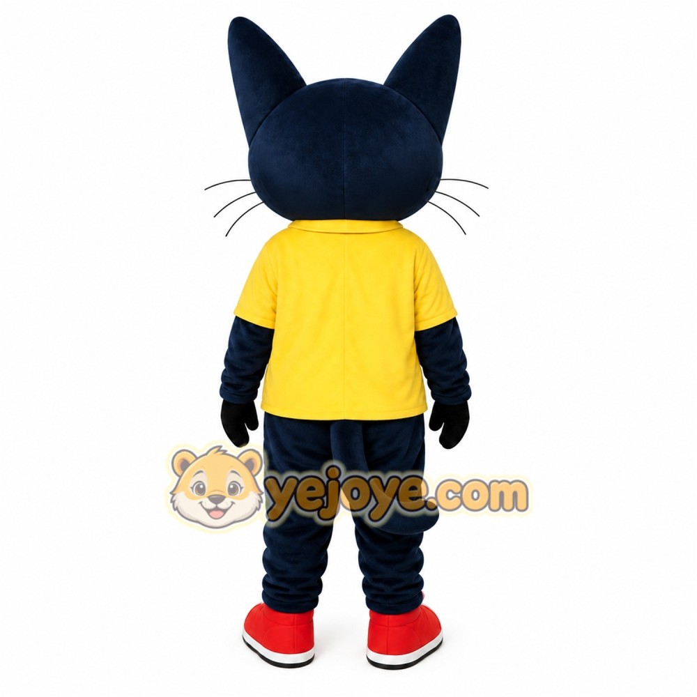 Black Cat Yellow Shirt Mascot Costume Black Cat Yellow Shirt Mascot Costume