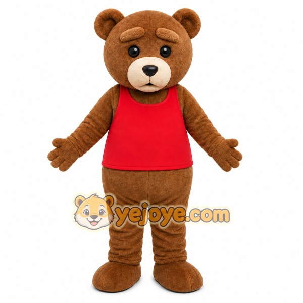 Brown Bear Red Shirt Mascot Costume
