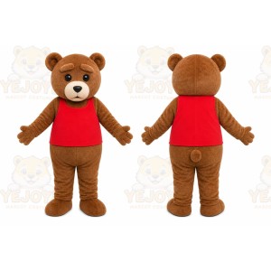 Brown Bear Red Shirt Mascot Costume