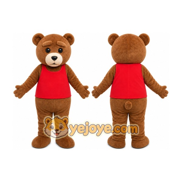 Brown Bear Red Shirt Mascot Costume