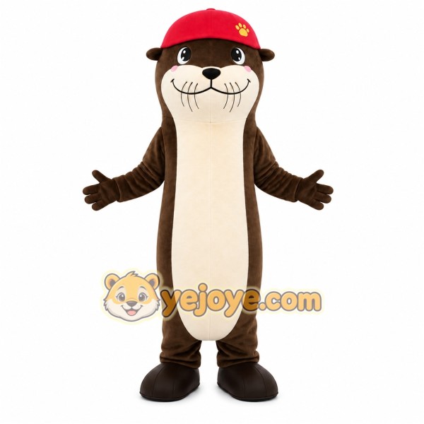 Brown Otter Mascot Costume with Red Cap