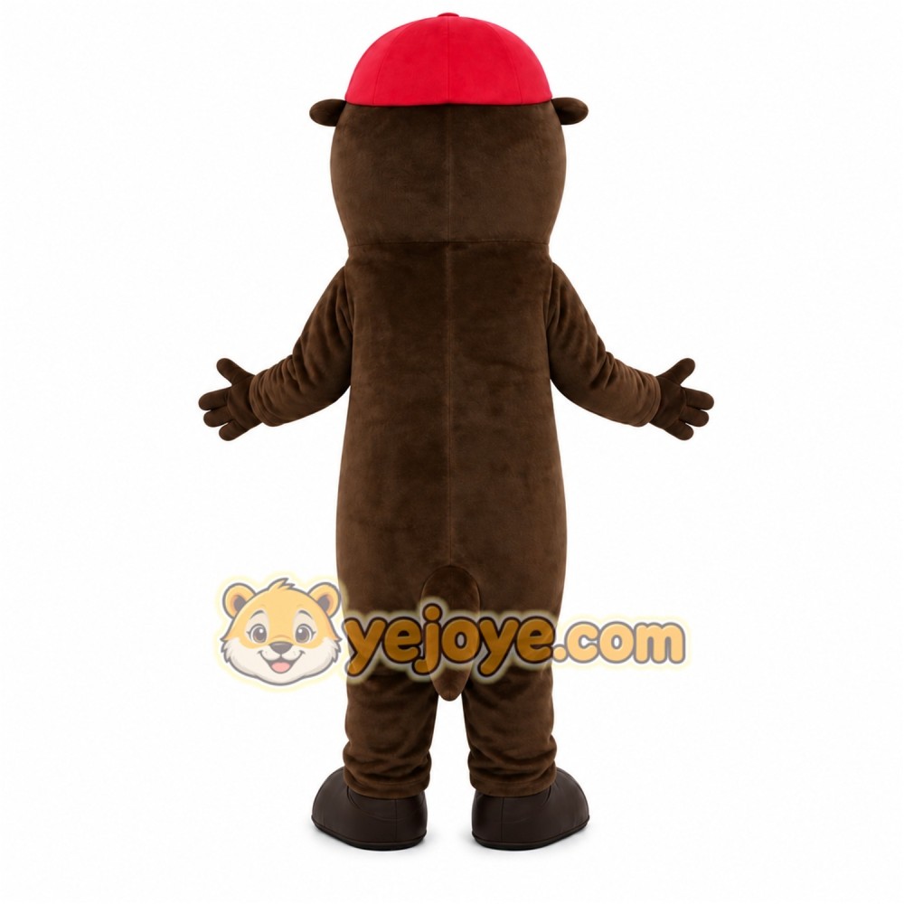Brown Otter Mascot Costume with Red Cap Brown Otter Mascot Costume with Red Cap