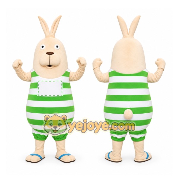 Green Striped Rabbit Mascot Costume