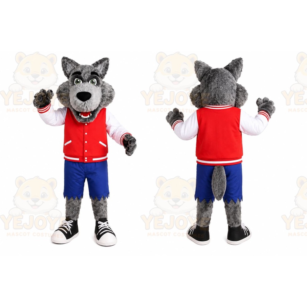 Gray Wolf Red Shirt Mascot Costume