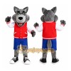 Gray Wolf Red Shirt Mascot Costume Gray Wolf Red Shirt Mascot Costume