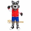 Gray Wolf Red Shirt Mascot Costume Gray Wolf Red Shirt Mascot Costume
