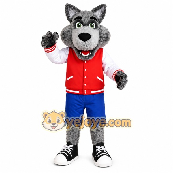 Gray Wolf Red Shirt Mascot Costume Gray Wolf Red Shirt Mascot Costume