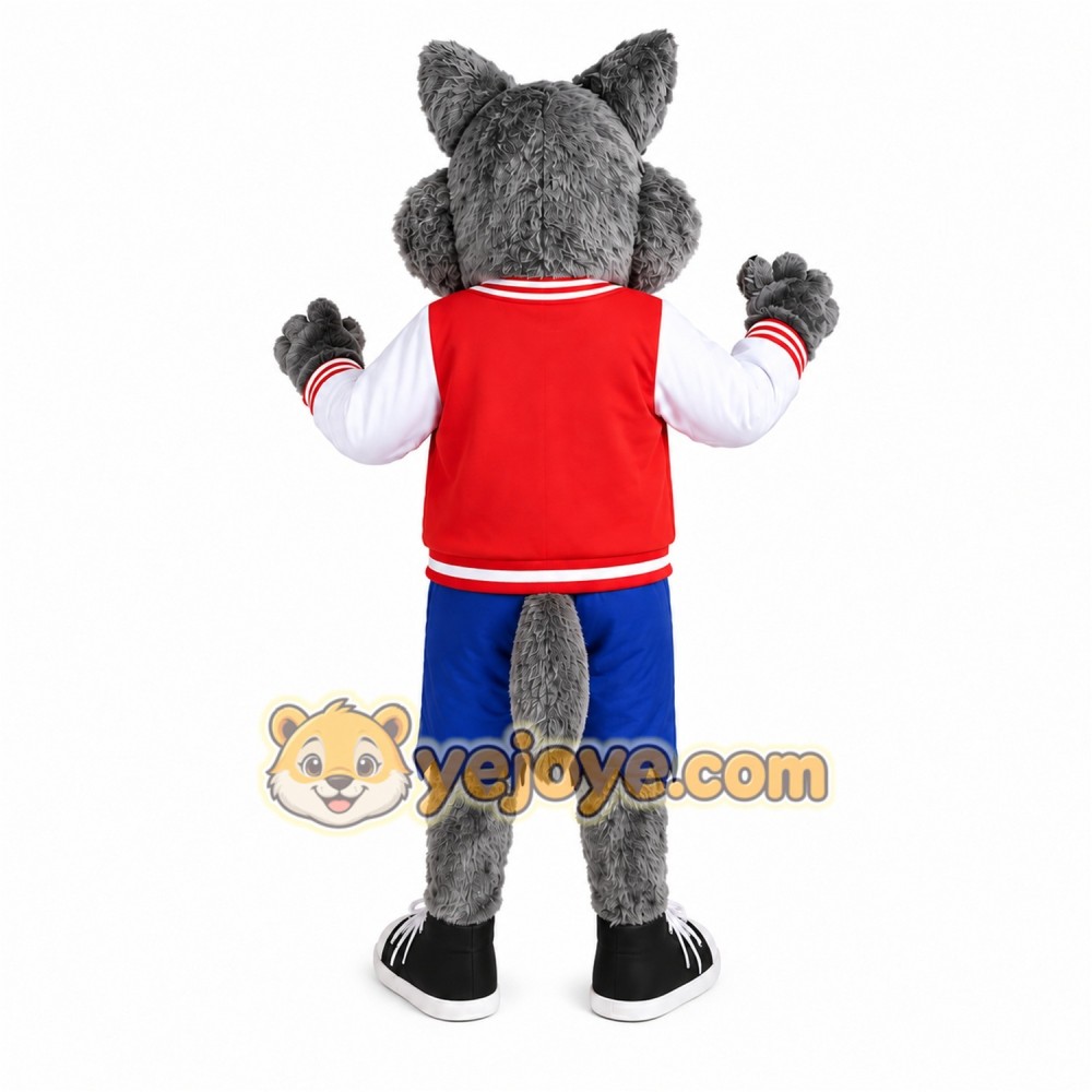 Gray Wolf Red Shirt Mascot Costume Gray Wolf Red Shirt Mascot Costume