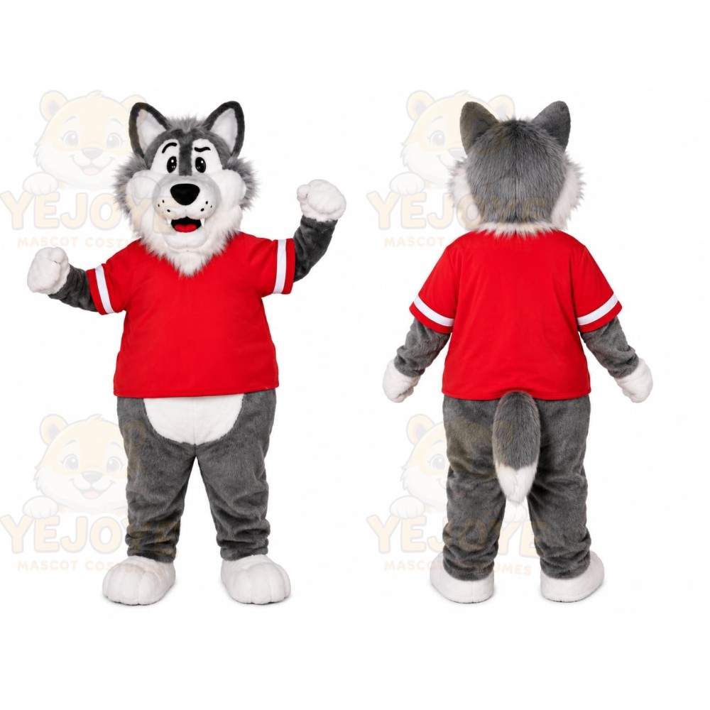 Gray Wolf Red Shirt Mascot Costume