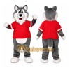 Gray Wolf Red Shirt Mascot Costume Gray Wolf Red Shirt Mascot Costume