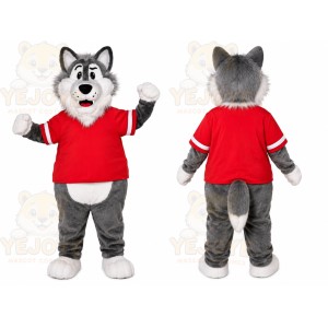 Gray Wolf Red Shirt Mascot Costume