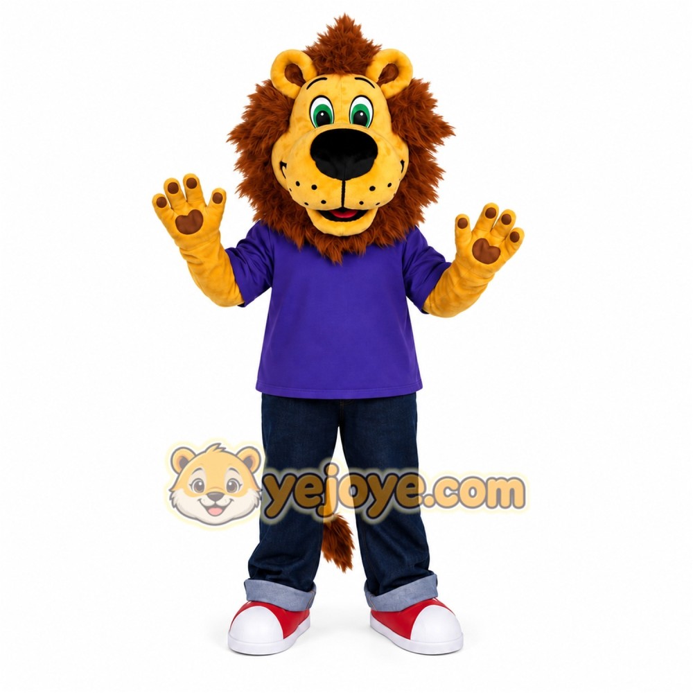 Lion Purple Shirt Mascot Costume Lion Purple Shirt Mascot Costume