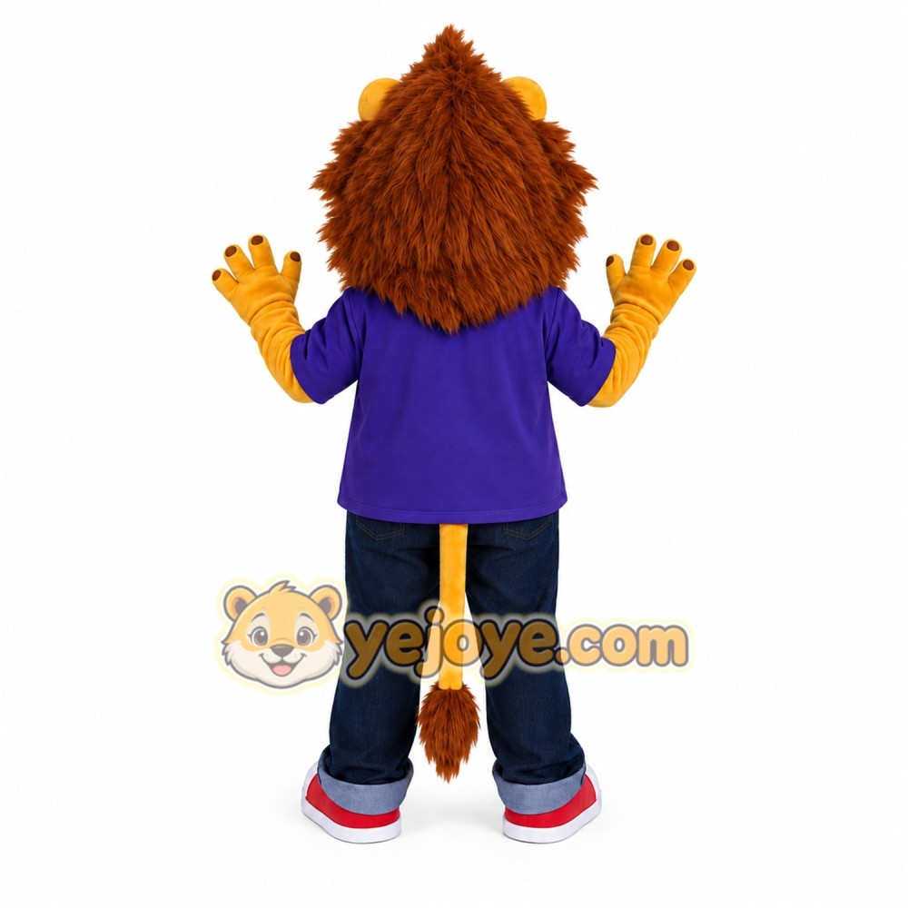 Lion Purple Shirt Mascot Costume Lion Purple Shirt Mascot Costume
