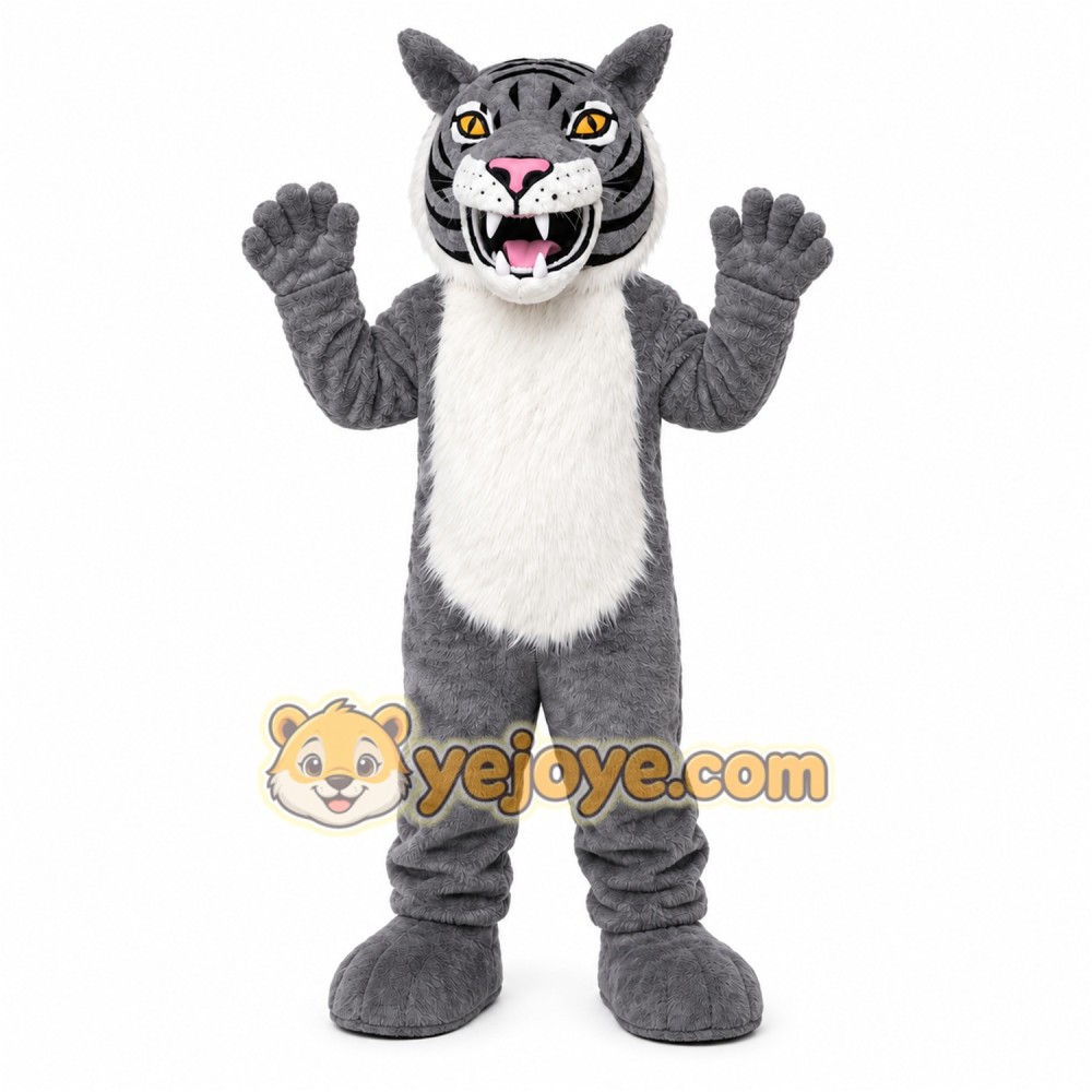 Gray Tiger Mascot Costume Gray Tiger Mascot Costume